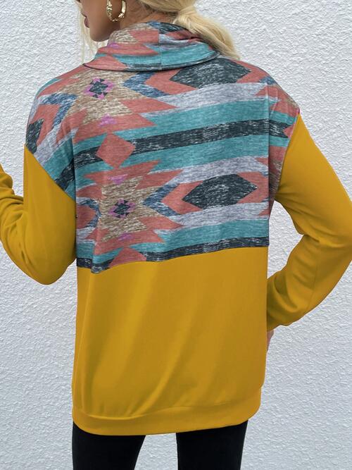 Geometric Drawstring Long-Sleeve Sweatshirt - Flyclothing LLC