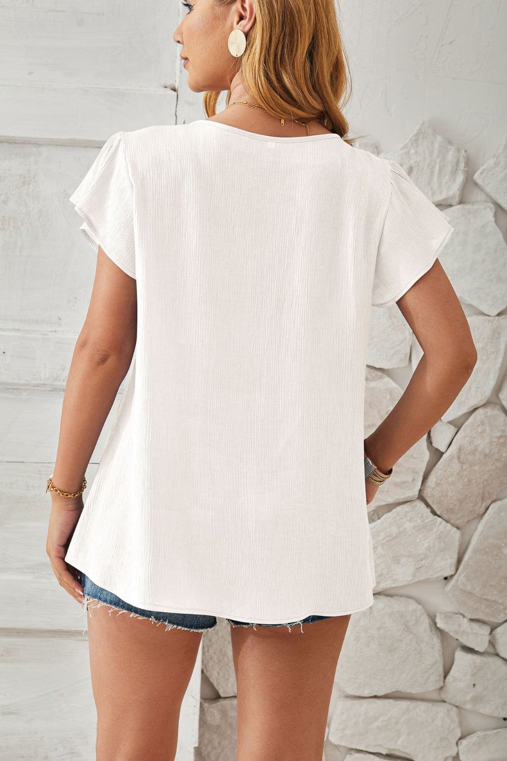 V-Neck Flutter Sleeve T-Shirt - Flyclothing LLC