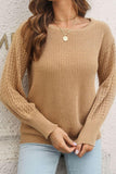 Ribbed Openwork Sleeve Round Neck Pullover Sweater - Flyclothing LLC