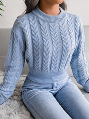 Cable-Knit Round Neck Sweater - Flyclothing LLC