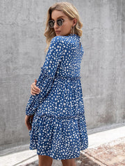 Printed Long Sleeve Tiered Dress - Trendsi