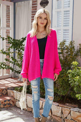 Rib-Knit Open Front Drop Shoulder Cardigan - Flyclothing LLC