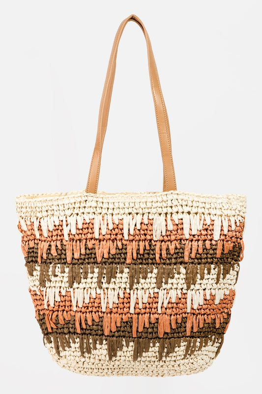 Fame Straw Braided Striped Tote Bag - Flyclothing LLC