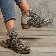 Contrast Canvas Low Heel Boots - Flyclothing LLC