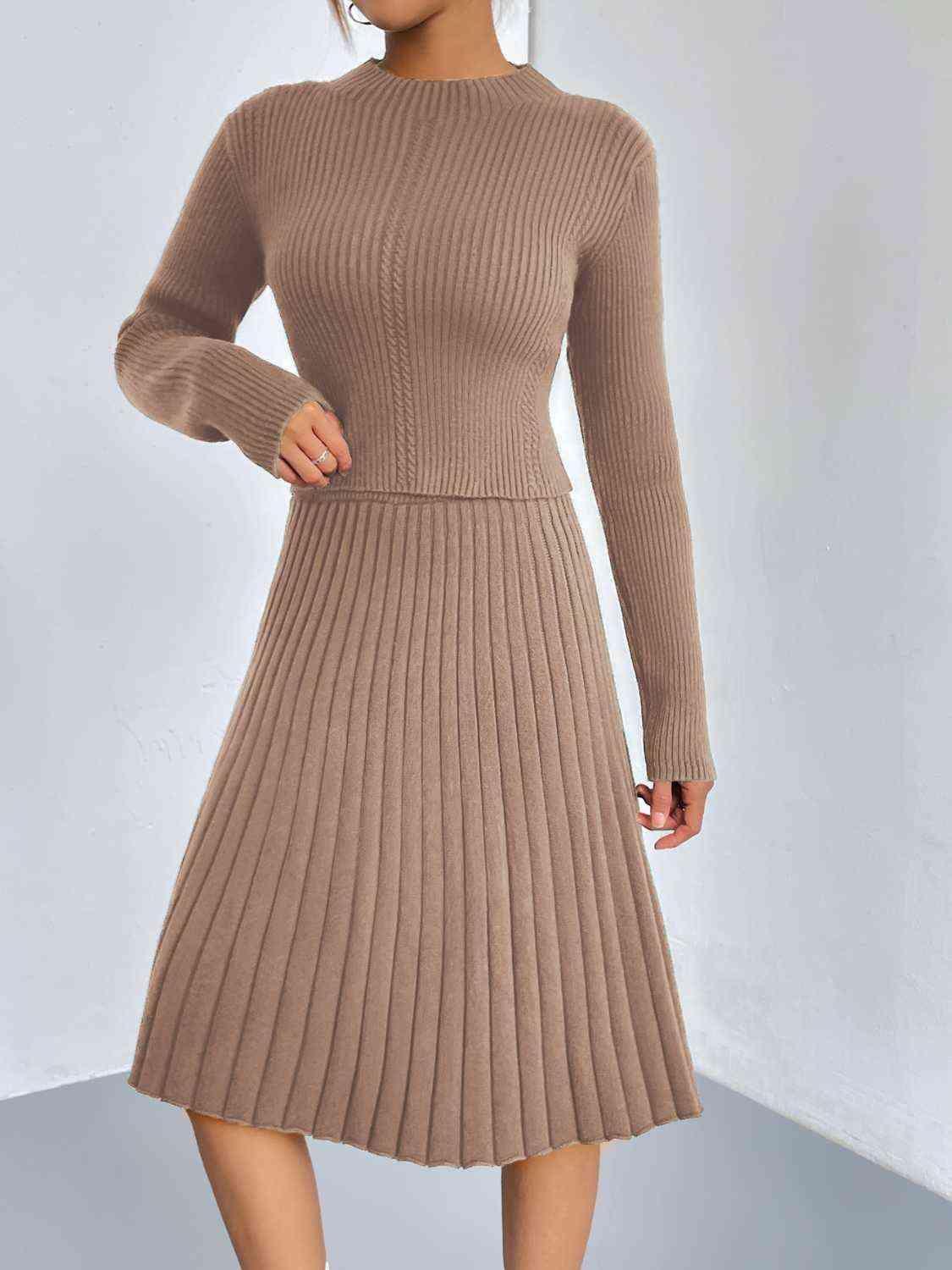 Rib-Knit Sweater and Skirt Set - Trendsi