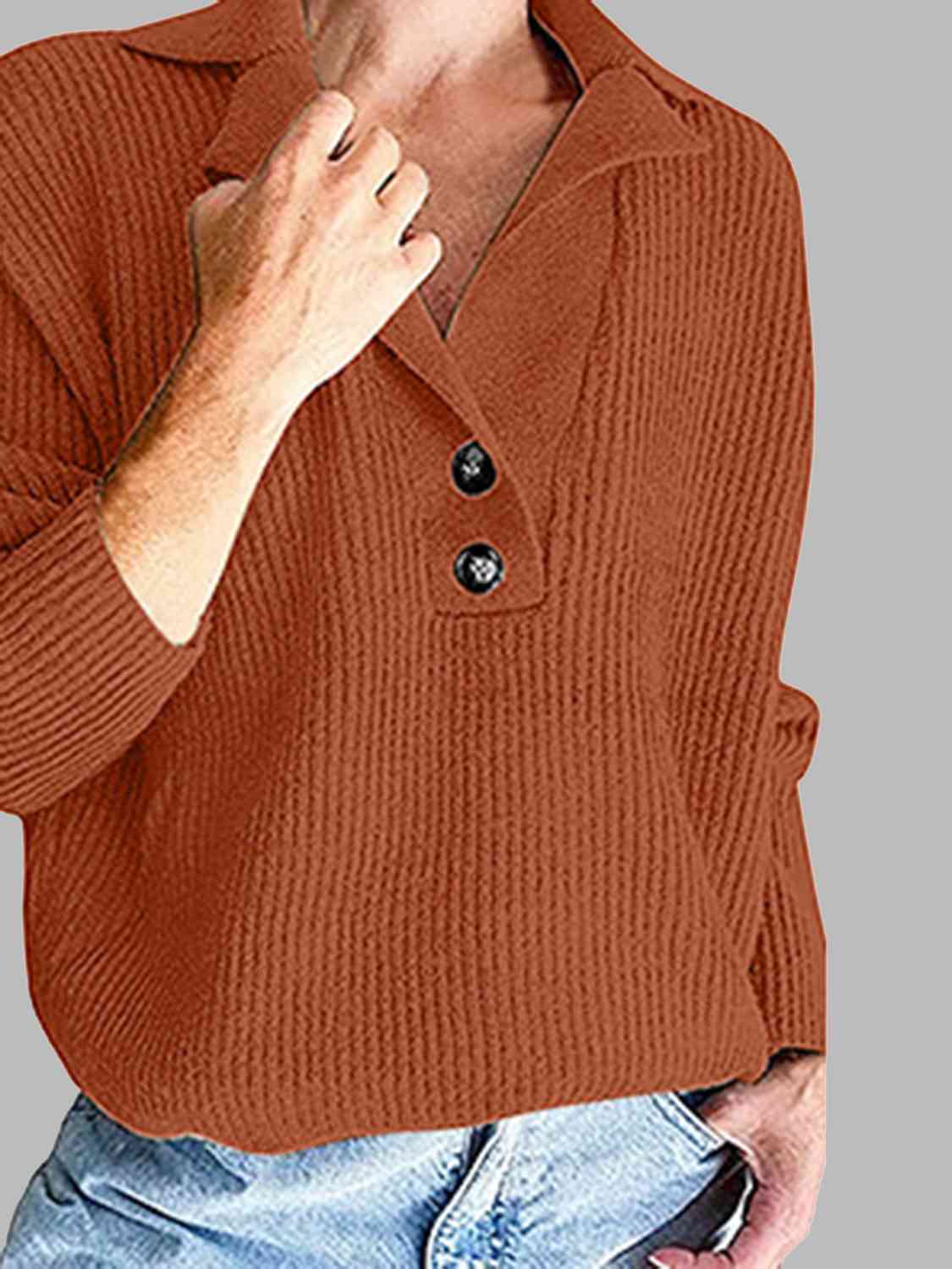 Collared Neck Half Button Knit Top - Flyclothing LLC