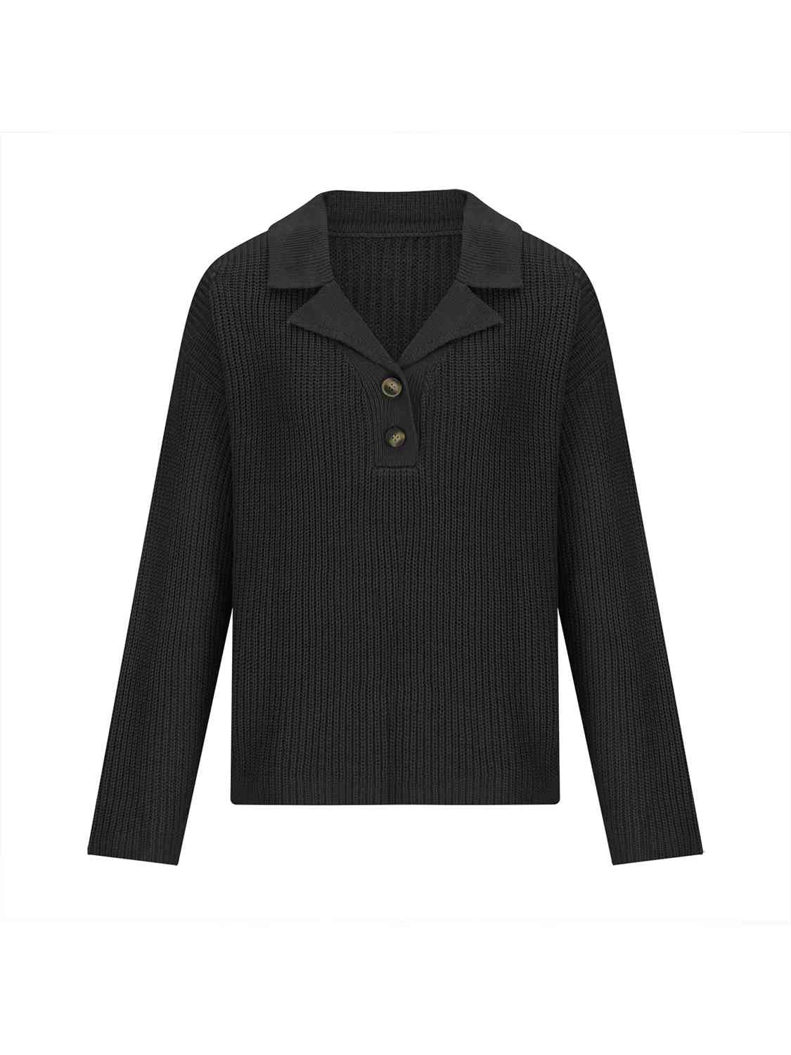 Collared Neck Half Button Knit Top - Trendsi