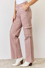 RISEN Full Size High Rise Cargo Wide Leg Jeans - Flyclothing LLC