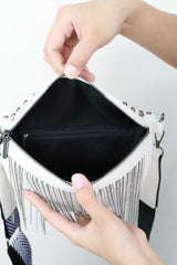 PU Leather Studded Sling Bag with Fringes - Flyclothing LLC