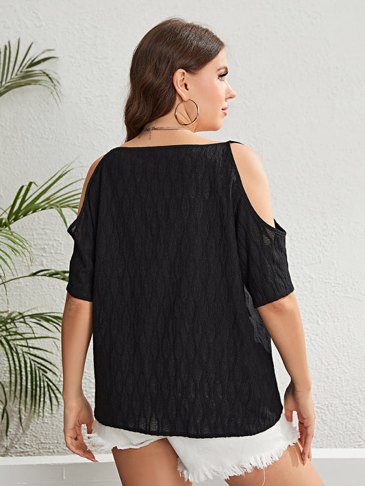 Plus Size Boat Neck Cold-Shoulder Blouse - Flyclothing LLC