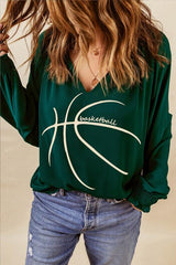 BASKETBALL Round Neck Smocked Long Sleeve Top - Flyclothing LLC