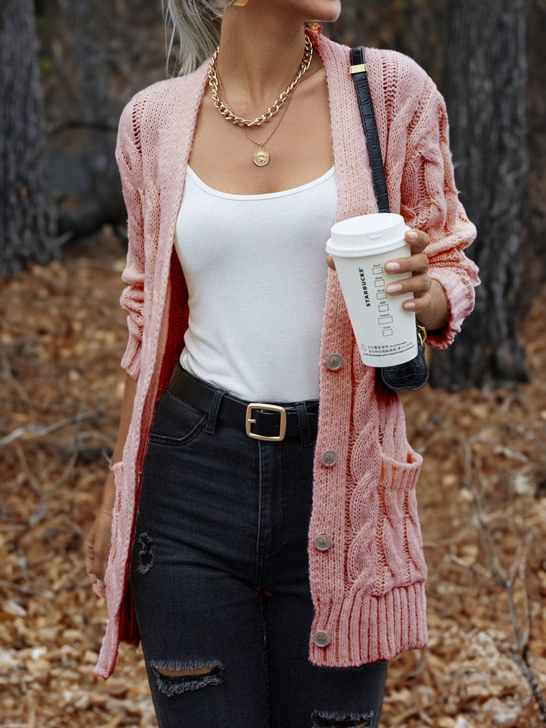 Cable-Knit Button Down Cardigan - Trendsi