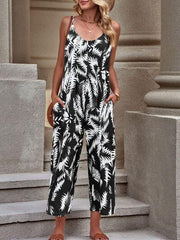 Printed Spaghetti Strap Jumpsuit with Pockets - Flyclothing LLC