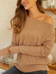 Ribbed Round Neck Long Sleeve Knit Top - Flyclothing LLC