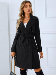 Lapel Collar Tie Belt Double-Breasted Trench Coat - Flyclothing LLC