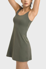 Square Neck Sports Tank Dress with Full Coverage Bottoms - Flyclothing LLC