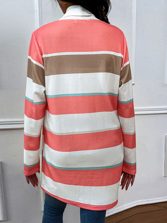 Striped Open Front Longline Cardigan - Flyclothing LLC