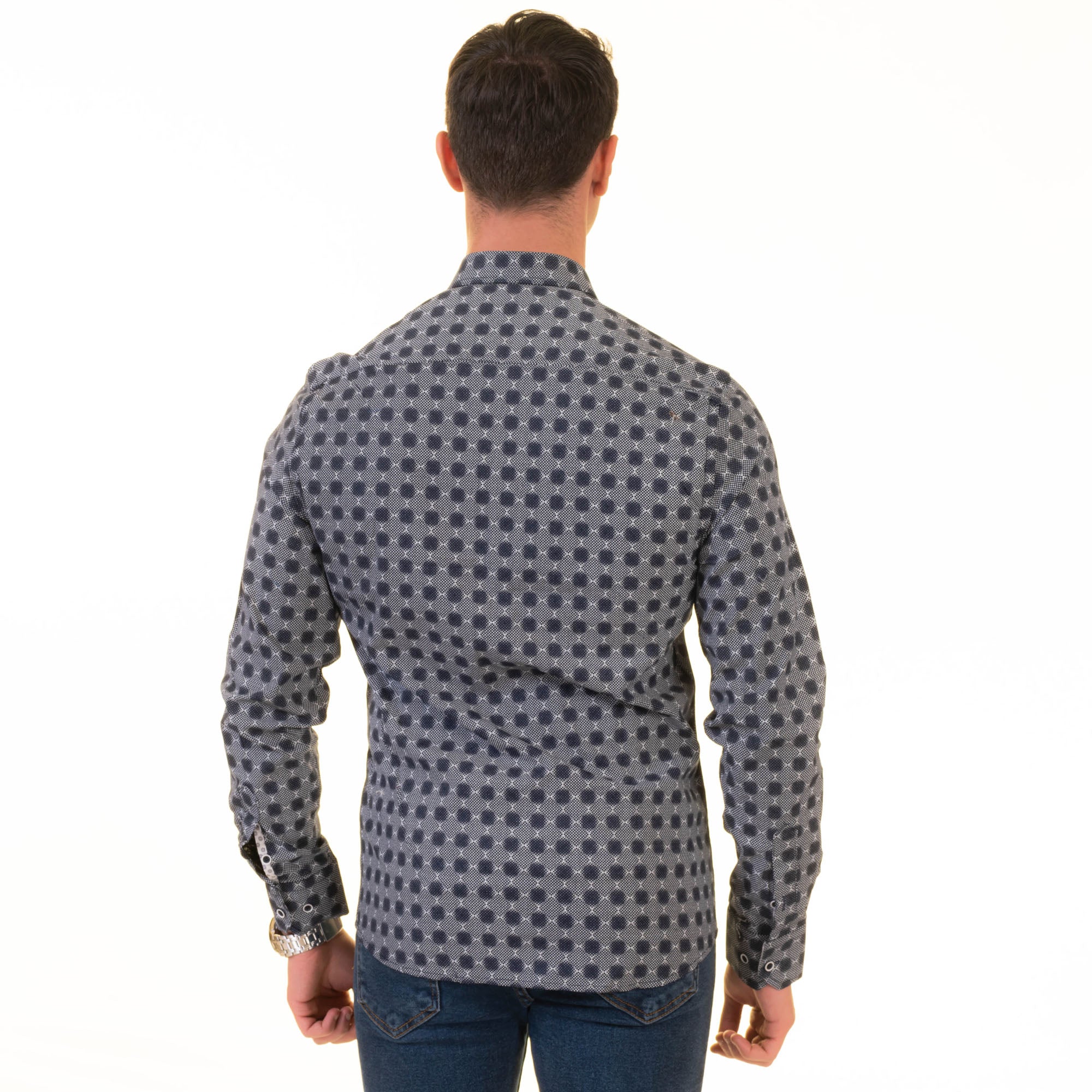 Gravity Homme Men's Long Sleeve Button Down / Shagreen Noir C14 - Flyclothing LLC