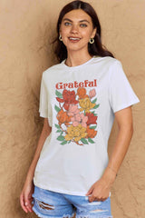 Simply Love Full Size GRATEFUL Flower Graphic Cotton T-Shirt - Flyclothing LLC