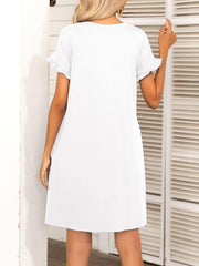 Round Neck Flounce Sleeve Dress with Pockets - Flyclothing LLC