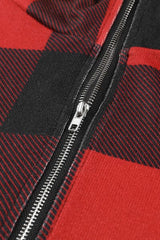 Drawstring Plaid Half Zip Hoodie - Trendsi