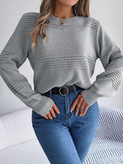 Round Neck Long Sleeve Sweater - Flyclothing LLC