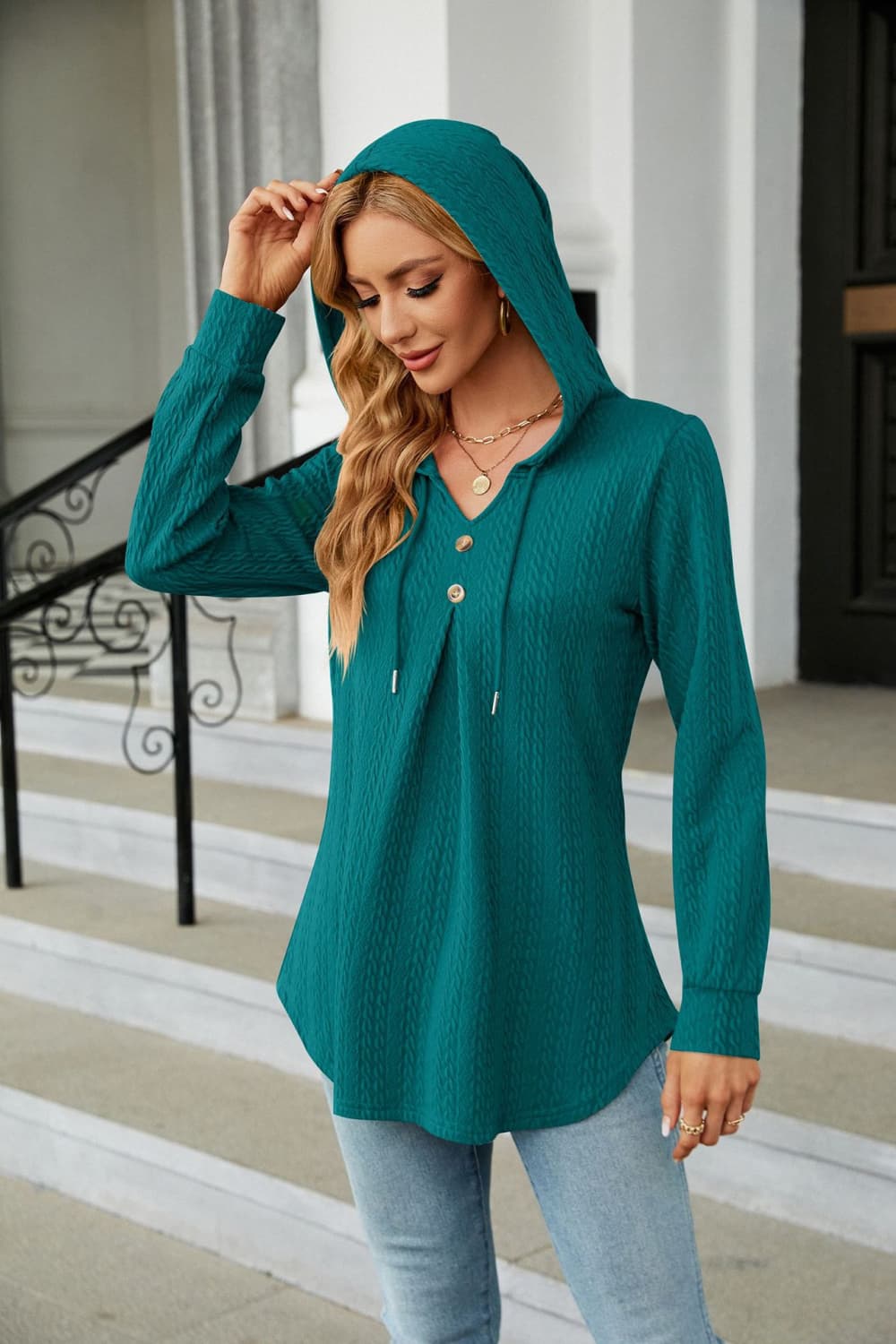 Long Sleeve Hooded Blouse - Flyclothing LLC