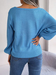 Cable-Knit Square Neck Long Sleeve Sweater - Flyclothing LLC