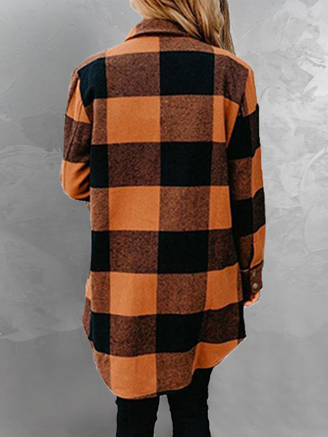 Plaid Snap Down Long Sleeve Jacket - Flyclothing LLC