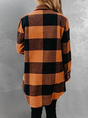 Plaid Snap Down Long Sleeve Jacket - Flyclothing LLC