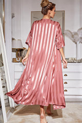 Striped Flounce Sleeve Open Front Robe and Cami Dress Set - Flyclothing LLC