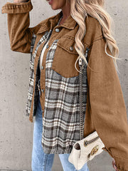 Plaid Button Up Dropped Shoulder Jacket - Flyclothing LLC