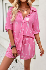 Printed Button Up Shirt and Shorts Set - Flyclothing LLC