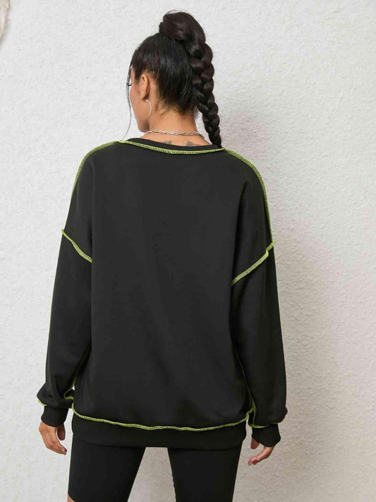 Graphic Round Neck Sweatshirt - Trendsi