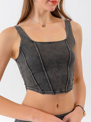 Seam Detail Cropped Denim Tank - Flyclothing LLC