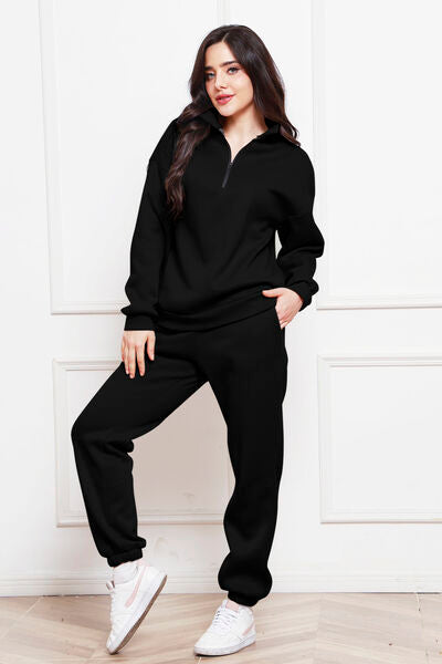 Half Zip Long Sleeve Sweatshirt and Pants Set - Flyclothing LLC