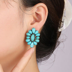 Flower Shape Artificial Turquoise Earrings - Flyclothing LLC