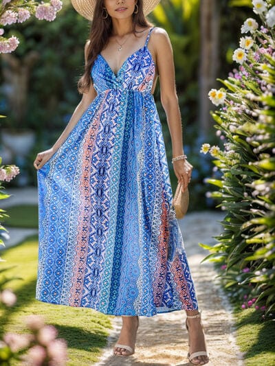 Backless Printed Surplice Cami Dress - Trendsi