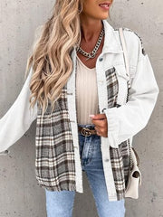 Plaid Button Up Dropped Shoulder Jacket - Flyclothing LLC