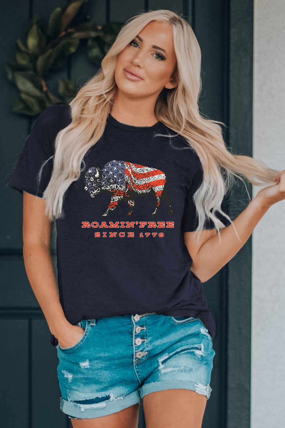 Men's Back Graphic T-Shirts American Flag Wings Print Crew Neck Cotton  Regular Fit Short Sleeve Patriots Shirts