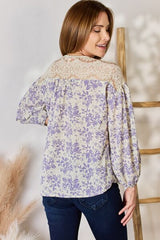 Hailey & Co Full Size Lace Detail Printed Blouse - Flyclothing LLC