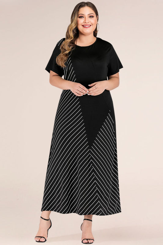 Plus Size Striped Color Block Tee Dress - Flyclothing LLC