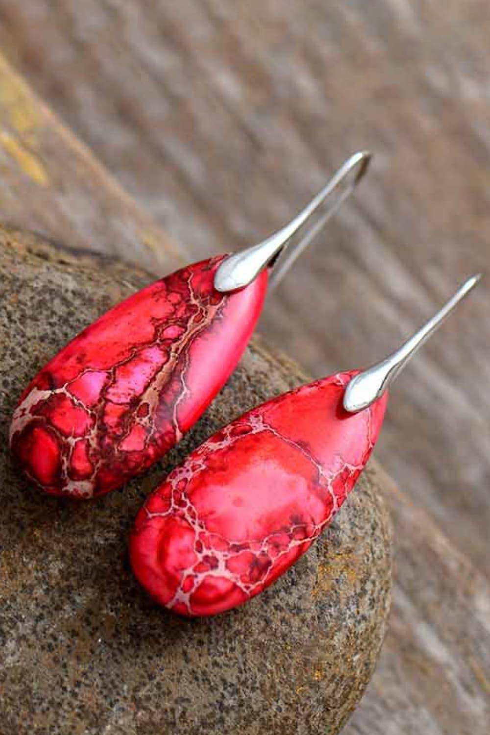 Handmade Teardrop Shape Natural Stone Dangle Earrings - Flyclothing LLC