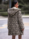 Leopard Hooded Coat with Pockets - Trendsi