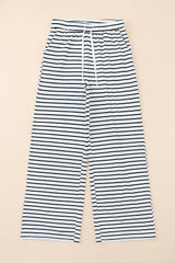 Striped Drawstring Waist Wide Leg Pants - Flyclothing LLC