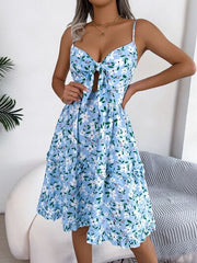 Printed Plunge Cap Sleeve Cami Dress - Flyclothing LLC