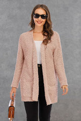 Pocketed Open Front Long Sleeve Cardigan - Flyclothing LLC