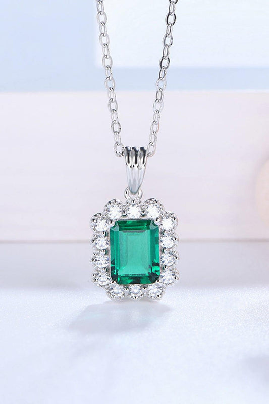 1.5 Carat Lab-Grown Emerald Pendant 925 Sterling Silver Necklace - Trendsi