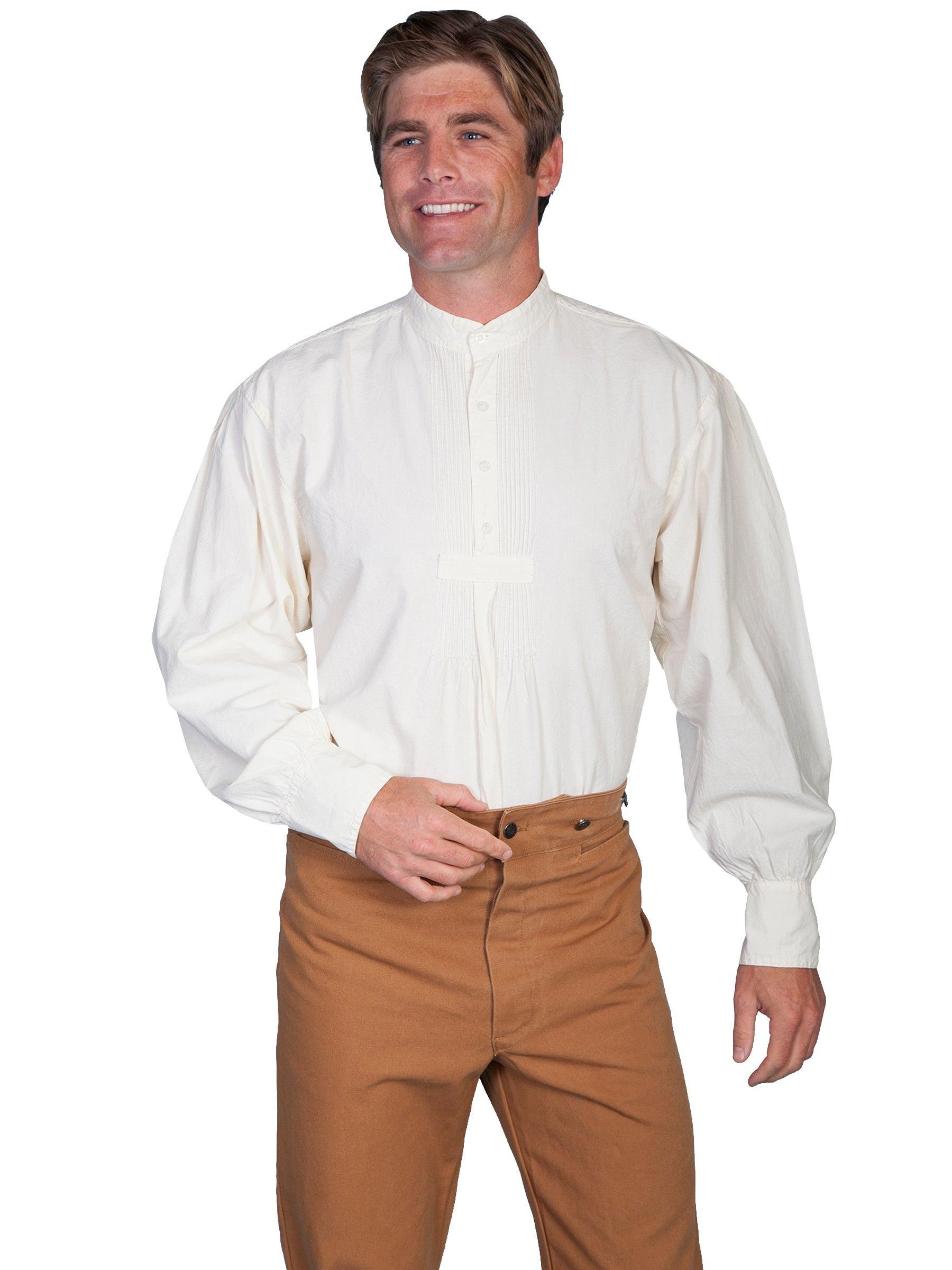 Scully Leather Natural Pleated Front Pullover Mens Shirt - Flyclothing LLC