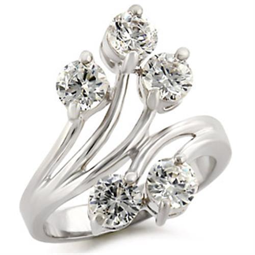 Alamode High-Polished 925 Sterling Silver Ring with AAA Grade CZ in Clear - Flyclothing LLC